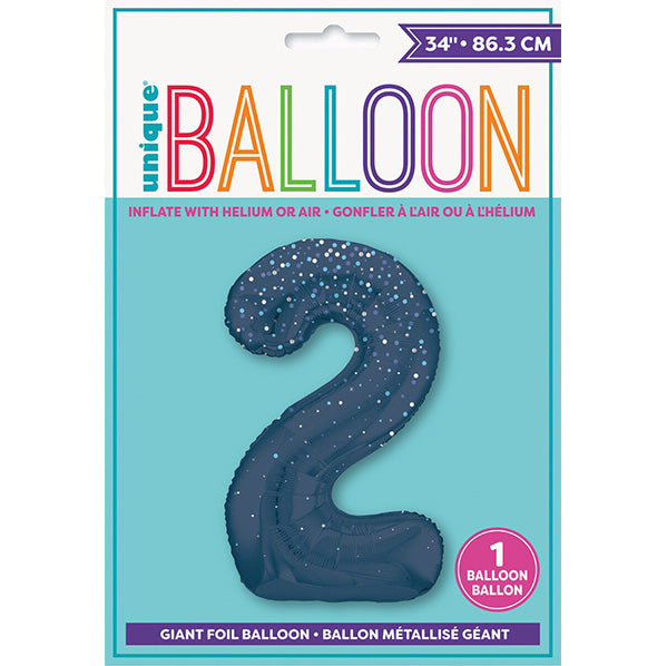 Glitz Blue "2" Numeral Foil Balloon (86cm)