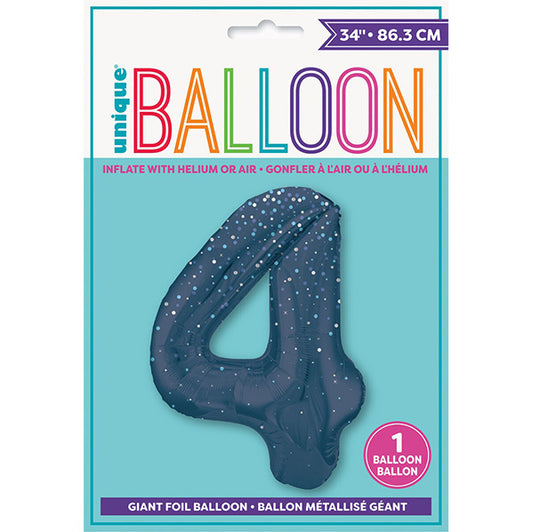 Glitz Blue "4" Numeral Foil Balloon (86cm)