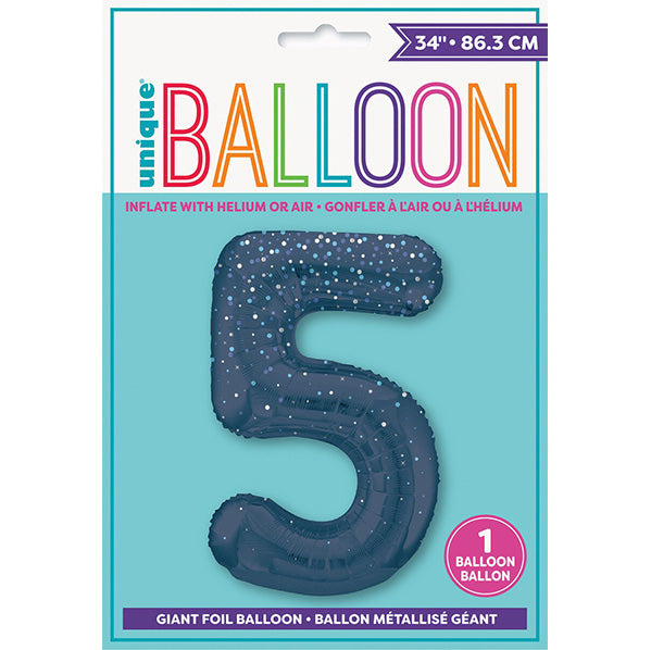 Glitz Blue "5" Numeral Foil Balloon (86cm)