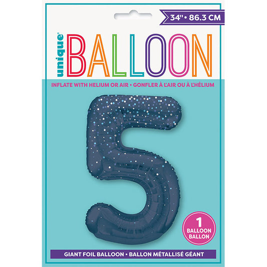 Glitz Blue "5" Numeral Foil Balloon (86cm)