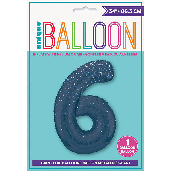 Glitz Blue "6" Numeral Foil Balloon (86cm)