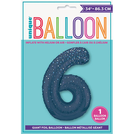 Glitz Blue "6" Numeral Foil Balloon (86cm)