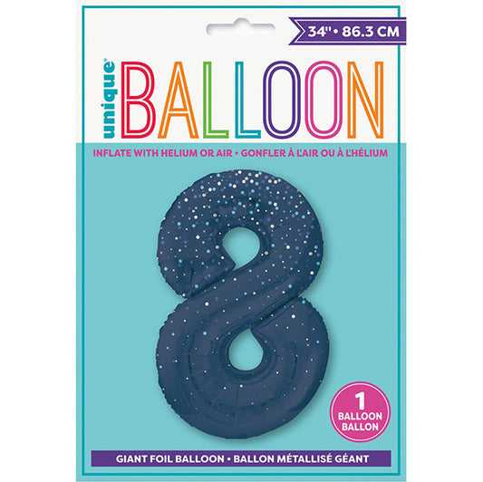 Glitz Blue "8" Numeral Foil Balloon (86cm)