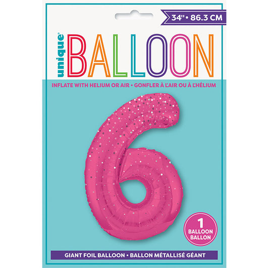 Glitz Pink "6" Numeral Foil Balloon (86cm)