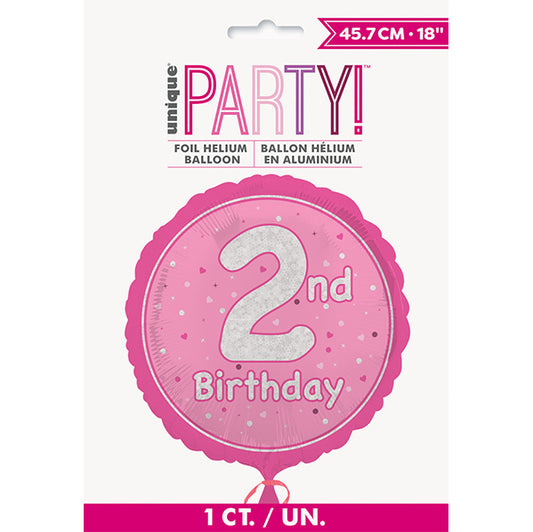 Pink "2nd Birthday" Foil Prismatic Balloon 45cm