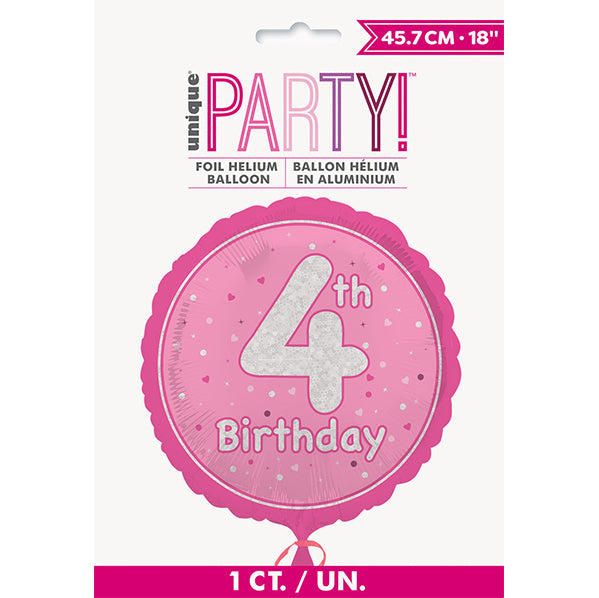 Pink "4th Birthday" Foil Prismatic Balloon 45cm