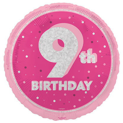 Glitz Pink "9th Birthday" Foil Balloon 45cm