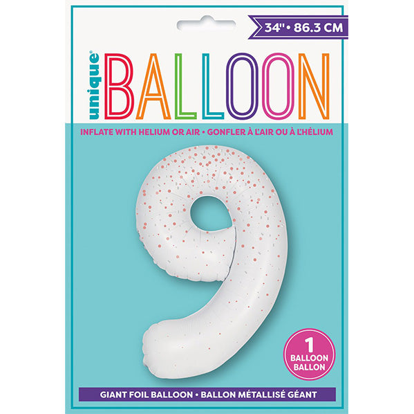 Glitz White "9" Numeral Foil Balloon (86cm)