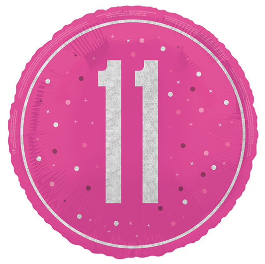 Glitz Pink "11" Foil Prismatic Balloon 45cm