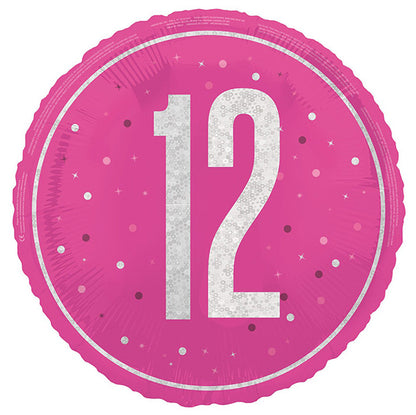 Glitz Pink "12" Foil Prismatic Balloon 45cm