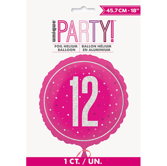 Glitz Pink "12" Foil Prismatic Balloon 45cm