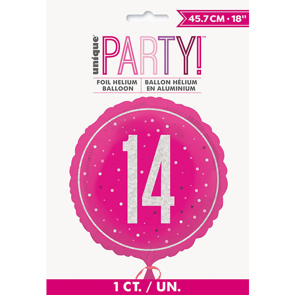 Glitz Pink "14" Foil Prismatic Balloon 45cm