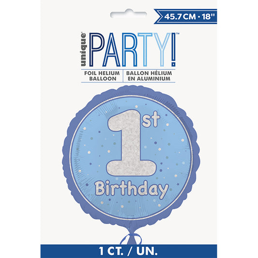 Blue "1st Birthday" Foil Prismatic Balloon 45cm