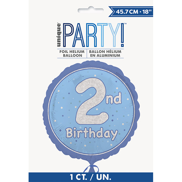 Blue "2nd Birthday" Foil Prismatic Balloon 45cm