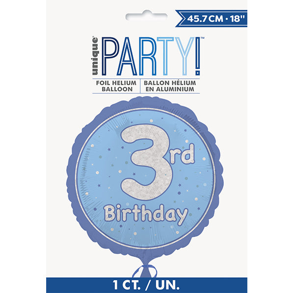 Blue "3rd Birthday" Foil Prismatic Balloon 45cm