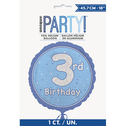 Blue "3rd Birthday" Foil Prismatic Balloon 45cm