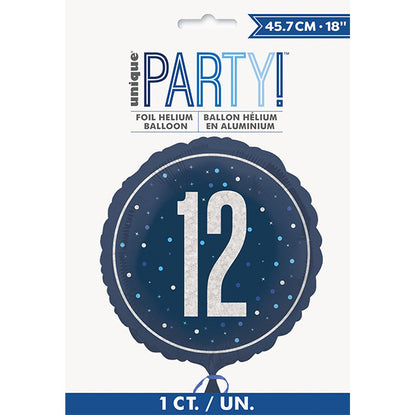 Glitz Blue Round "12" Foil Balloon 45cm