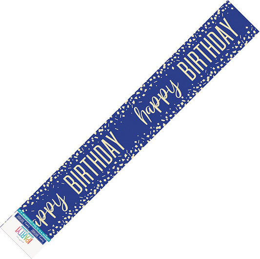 Navy Blue Confetti "Happy Birthday" Foil Banner - 2.74m