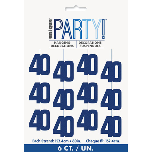 Glitz Blue "40" Hanging Decorations (Pack of 6)