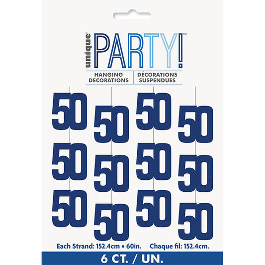 Glitz Blue "50" Hanging Decorations (Pack of 6)