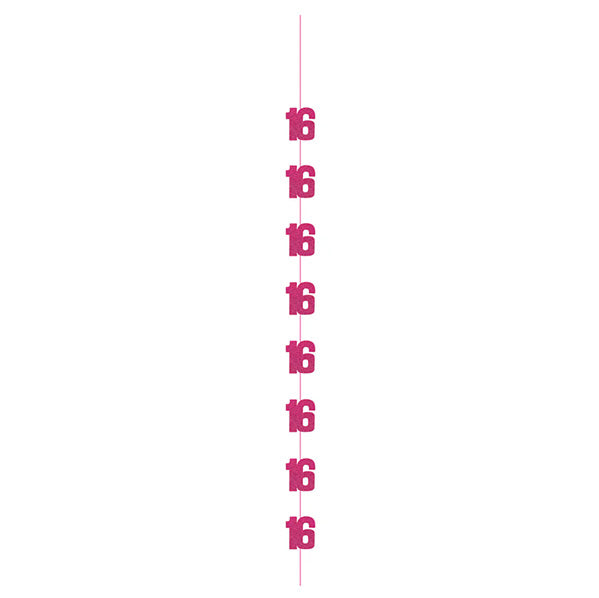 Glitz Pink "16" Hanging Decorations (Pack of 6)