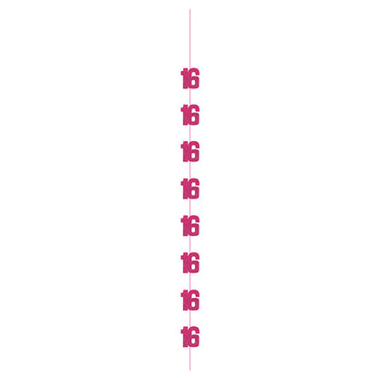 Glitz Pink "16" Hanging Decorations (Pack of 6)