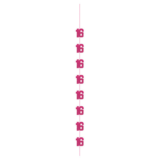 Glitz Pink "16" Hanging Decorations (Pack of 6)