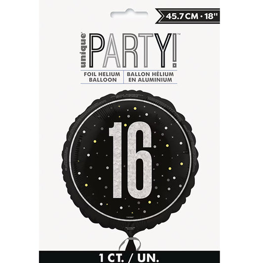 Black "16" Foil Prismatic Balloon 45cm