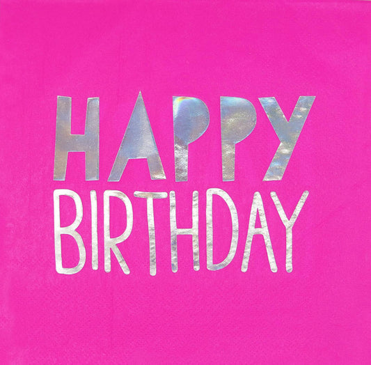 Neon Pink "Happy Birthday" Foil Stamped Luncheon Napkins (Pack of 16)