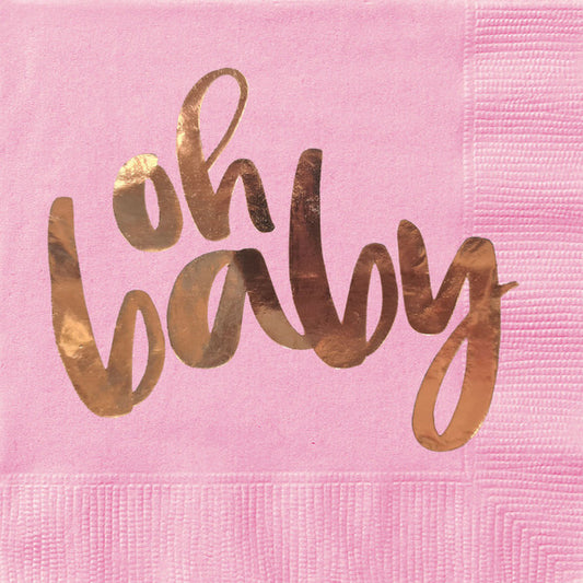 "Oh Baby" Pink & Gold Foil Stamped Luncheon Napkins (Pack of 16)