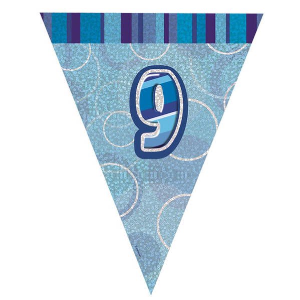 "9" Glitz Blue Flag Banner - 2.74m - The Party Marketplace