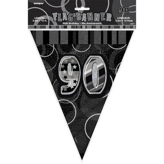 "90" Glitz Black Flag Banner - 3.65m - The Party Marketplace