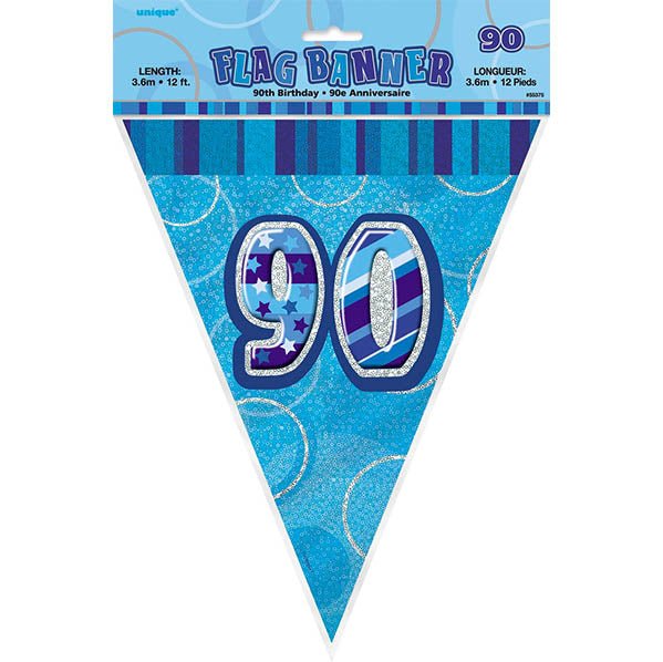 "90" Glitz Blue Flag Banner - 3.65m - The Party Marketplace