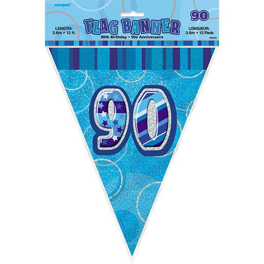 "90" Glitz Blue Flag Banner - 3.65m - The Party Marketplace
