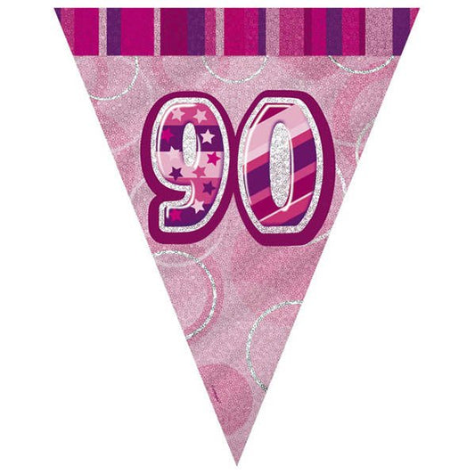 "90" Glitz Pink Flag Banner - 3.65m - The Party Marketplace