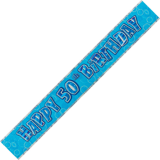 Glitz Blue "Happy 50th Birthday" Foil Banner - 3.65m