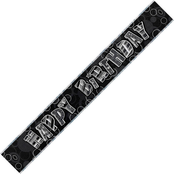 Glitz Black & Silver "Happy Birthday" Foil Banner - 3.65m