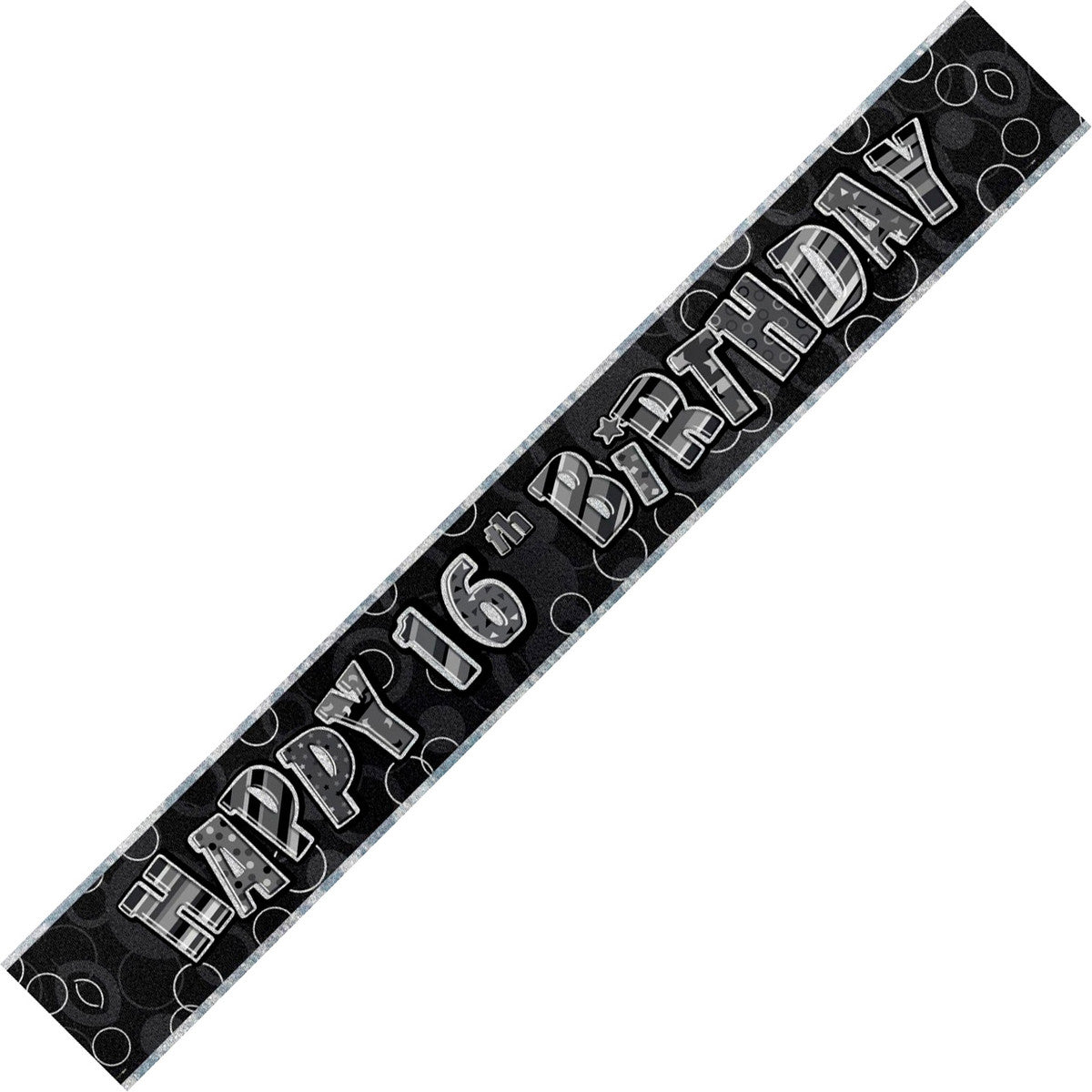 Glitz Black & Silver "Happy 16th Birthday" Foil Banner - 3.65m