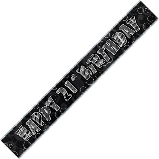 Glitz Black & Silver "Happy 21st Birthday" Foil Banner - 3.65m