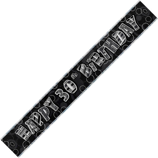 Glitz Black & Silver "Happy 30th Birthday" Foil Banner - 3.65m