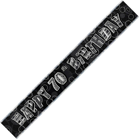 Glitz Black & Silver "Happy 70th Birthday" Foil Banner - 3.65m