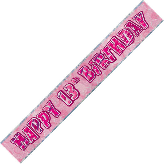 Glitz Pink "Happy 13th Birthday" Foil Banner - 3.65m