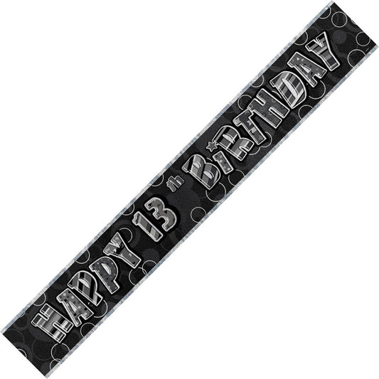 Glitz Black & Silver "Happy 13th Birthday" Foil Banner - 3.65m