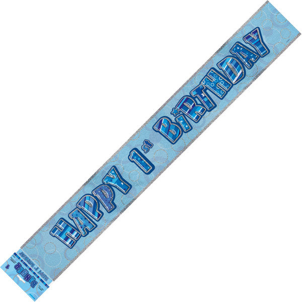 Glitz Blue "Happy 1st Birthday" Prismatic Foil Banner - 3.65m