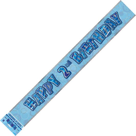 Glitz Blue "Happy 2nd Birthday" Prismatic Foil Banner - 3.65m