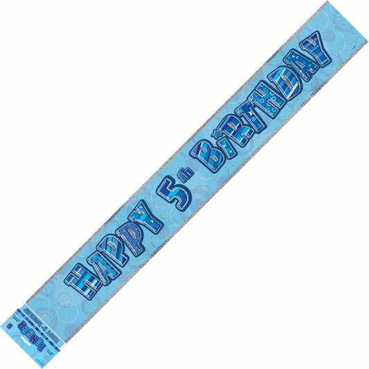 Glitz Blue "Happy 5th Birthday" Prismatic Foil Banner - 3.65m