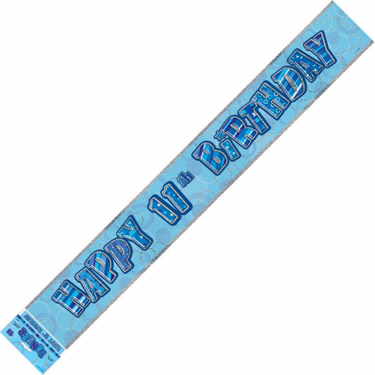 Glitz Blue "Happy 11th Birthday" Prismatic Foil Banner - 3.65m