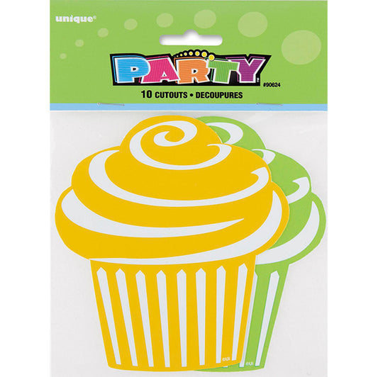 Mini Cupcake Cutout Decorations - Yellow & Green (Pack of 10)