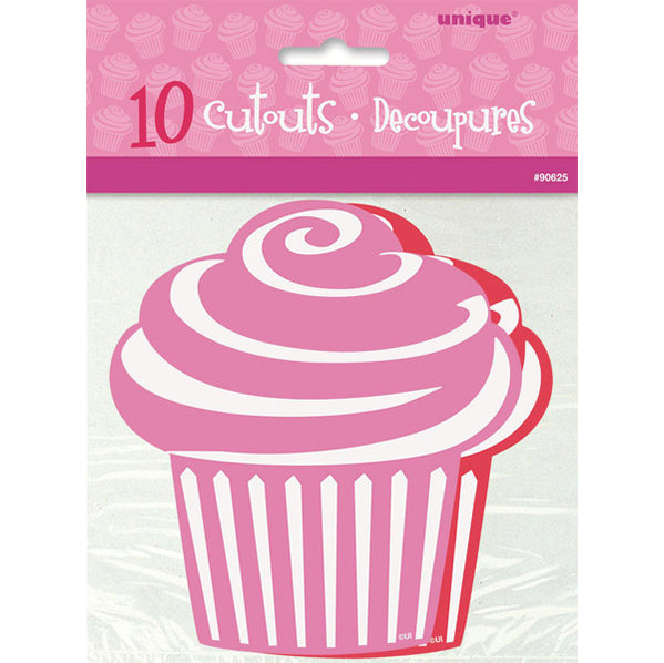 Mini Cupcake Cutout Decorations - Red & Pink (Pack of 10)