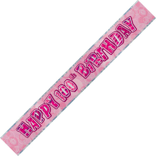 Glitz Pink "Happy 100th Birthday" Foil Banner - 3.65m